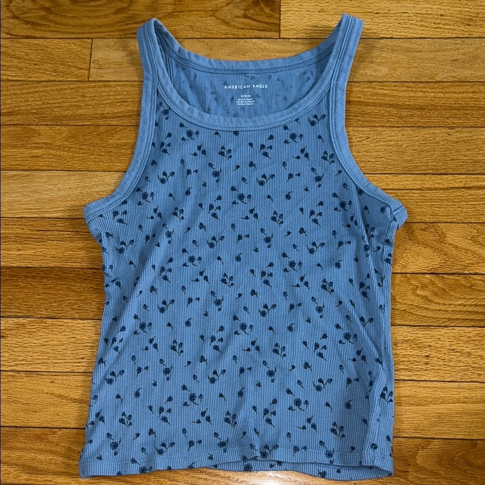 American Eagle Outfitters Blue Fitted Sleeveless Tank Top